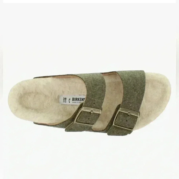 Birkenstock Arizona Khaki Wool Happy Lamb Unisex Sandals 37 Narrow - Picture 3 of 7